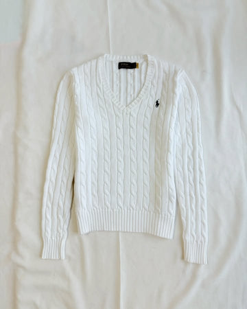 Pull en maille blanc à col en V