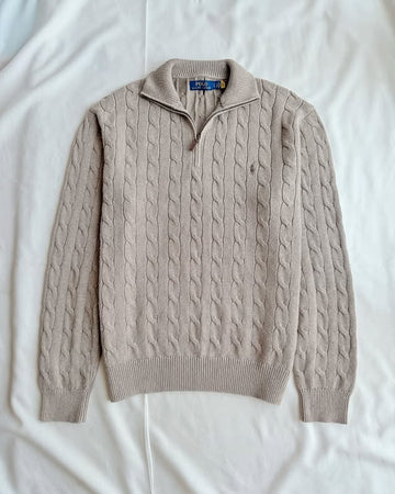Cream beige knit quarter-zip