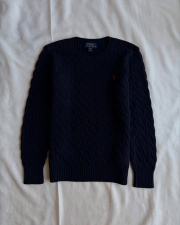 Dark blue round neck knit sweater