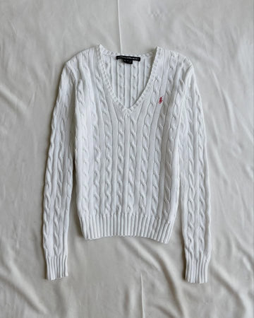 Pull en maille blanc à col en V