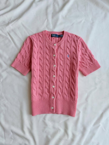 Chemisier en tricot rose à manches courtes