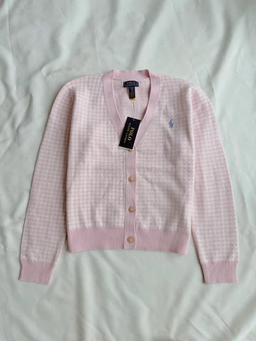 Pink small plaid cardigan