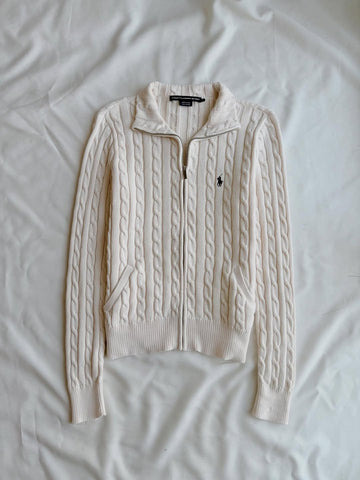 Veste zippée en tricot blanc crème