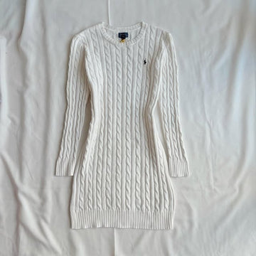 Cream white long sleeve knit dress