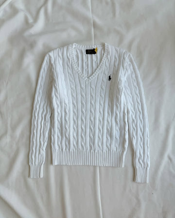 White v-neck knit sweater