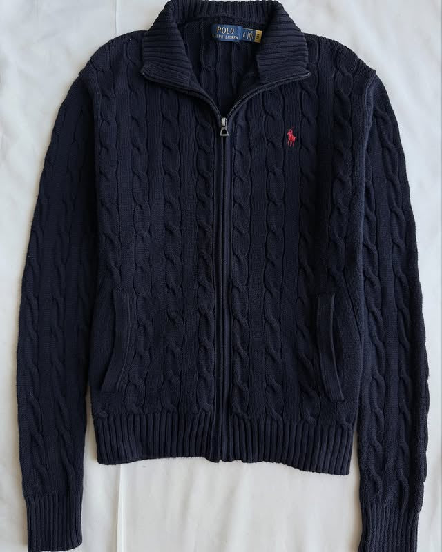 Dark blue full-zip knit jacket