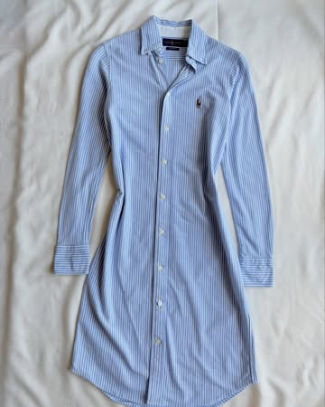 Blue and white striped long sleeve dress