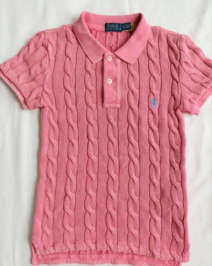Rosa Strick-Poloshirt