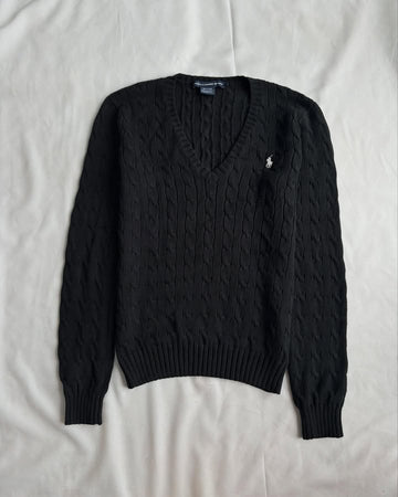 Black v-neck knit sweater