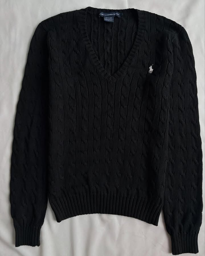 Black v-neck knit sweater