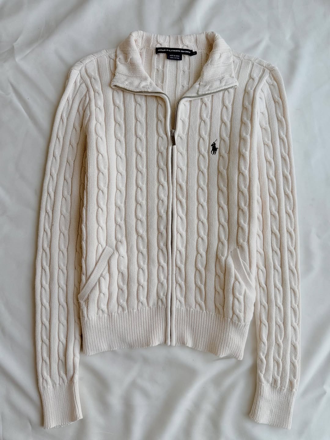 Cream white knit full-zip jacket