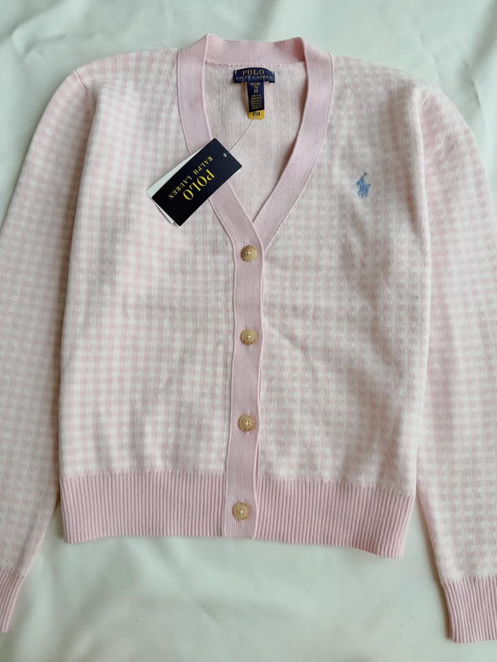 Pink small plaid cardigan
