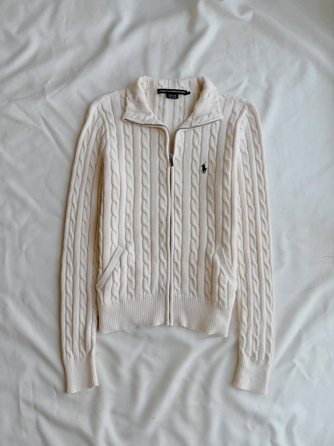 Veste zippée en tricot blanc crème