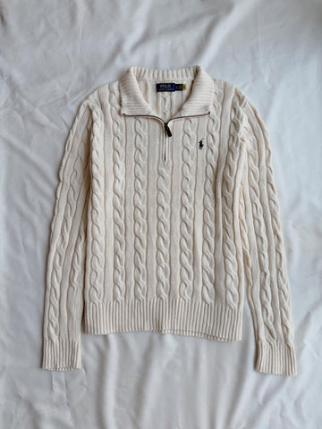 Cream white knit quarter-zip