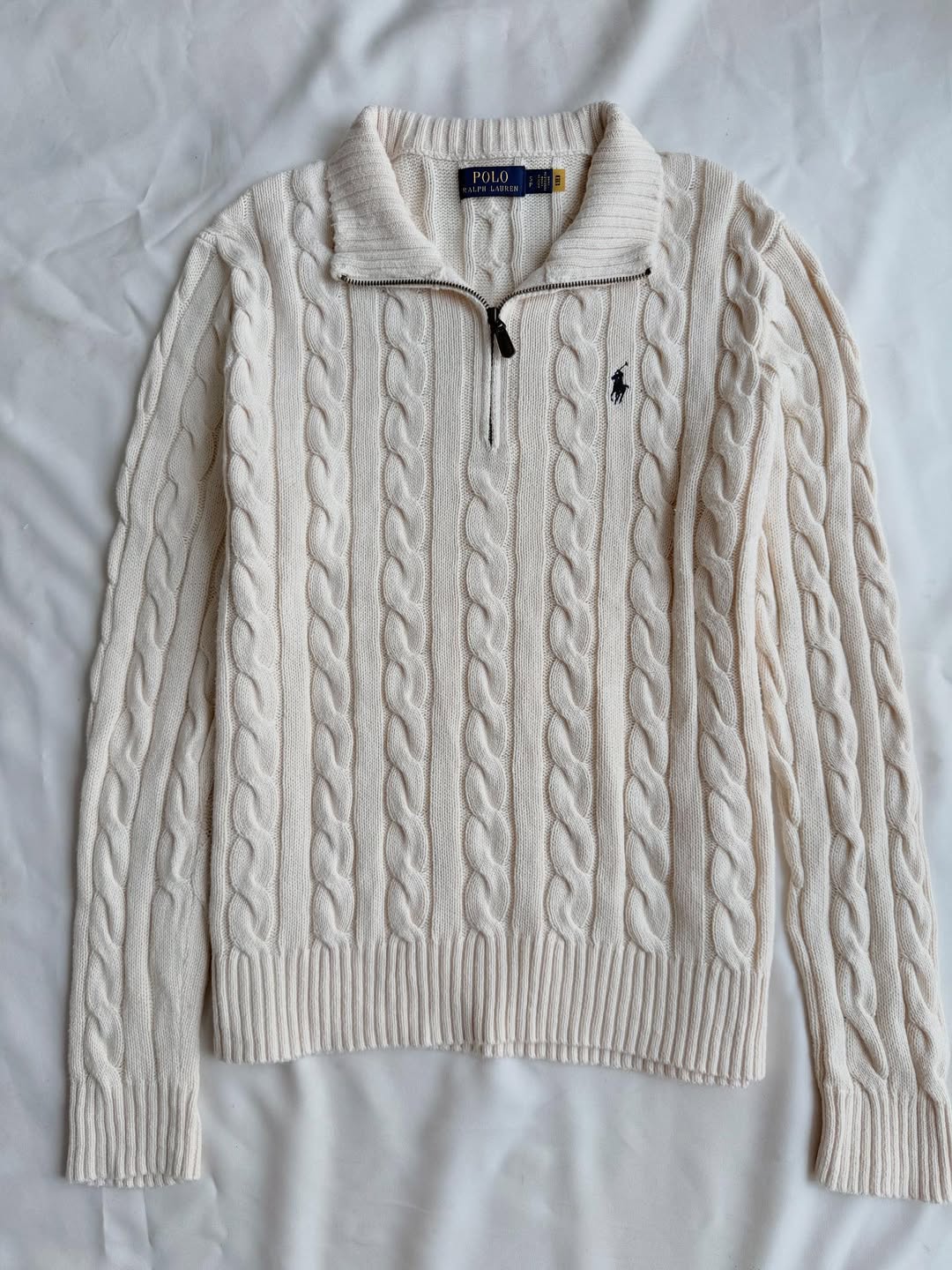 Cream white knit quarter-zip